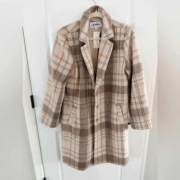 BB Dakota Jackets & Blazers - BB Dakota Plaid to be Said Cream and Brown Checkered Coat
